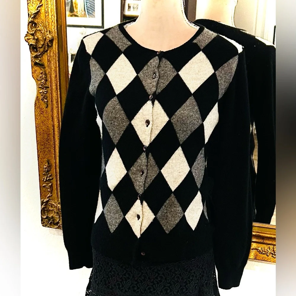 Cashmere Argyle Cardigan Sz medium - Picture 1 of 5
